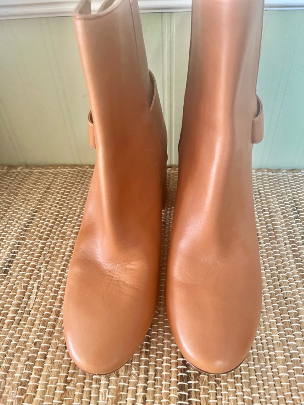 Tory Burch Tan Leather Ankle Boots with Gold Logo Accent - Picture 11 of 12